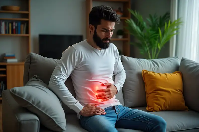 man with upset stomach